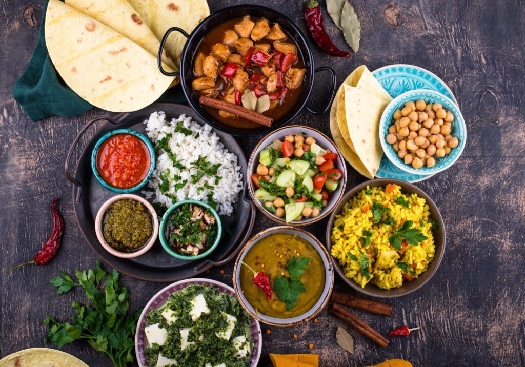 Assorted of traditional Indian food.